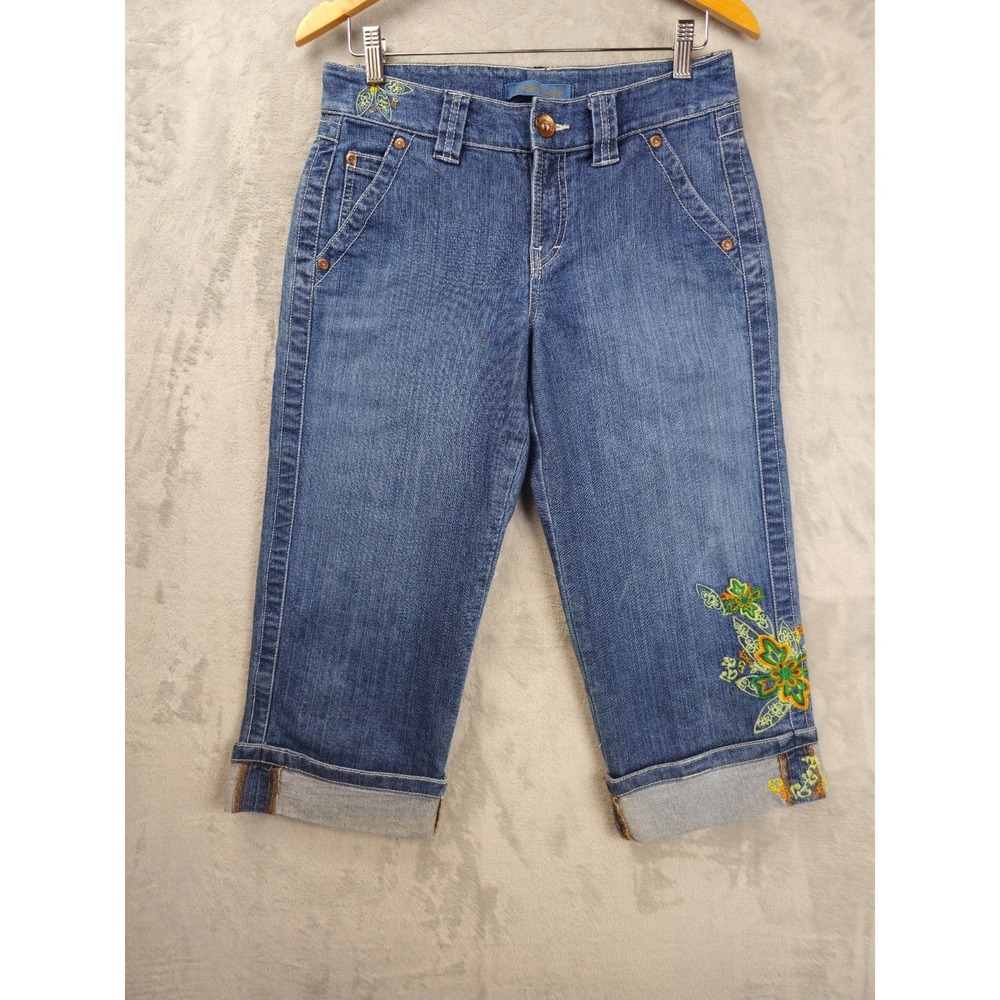 Jeanstar Capri Jeans Womens Size 8 Embroidered Floral Cuffed Cropped Denim 31x21
